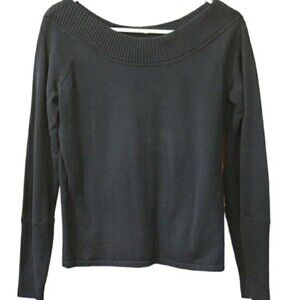 Dana Buchman Black Boat Neck Off Shoulder Sweater Cotton LG